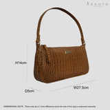 'ZARA' Dark Mustard Croc Real Leather Baguette Shoulder Bag