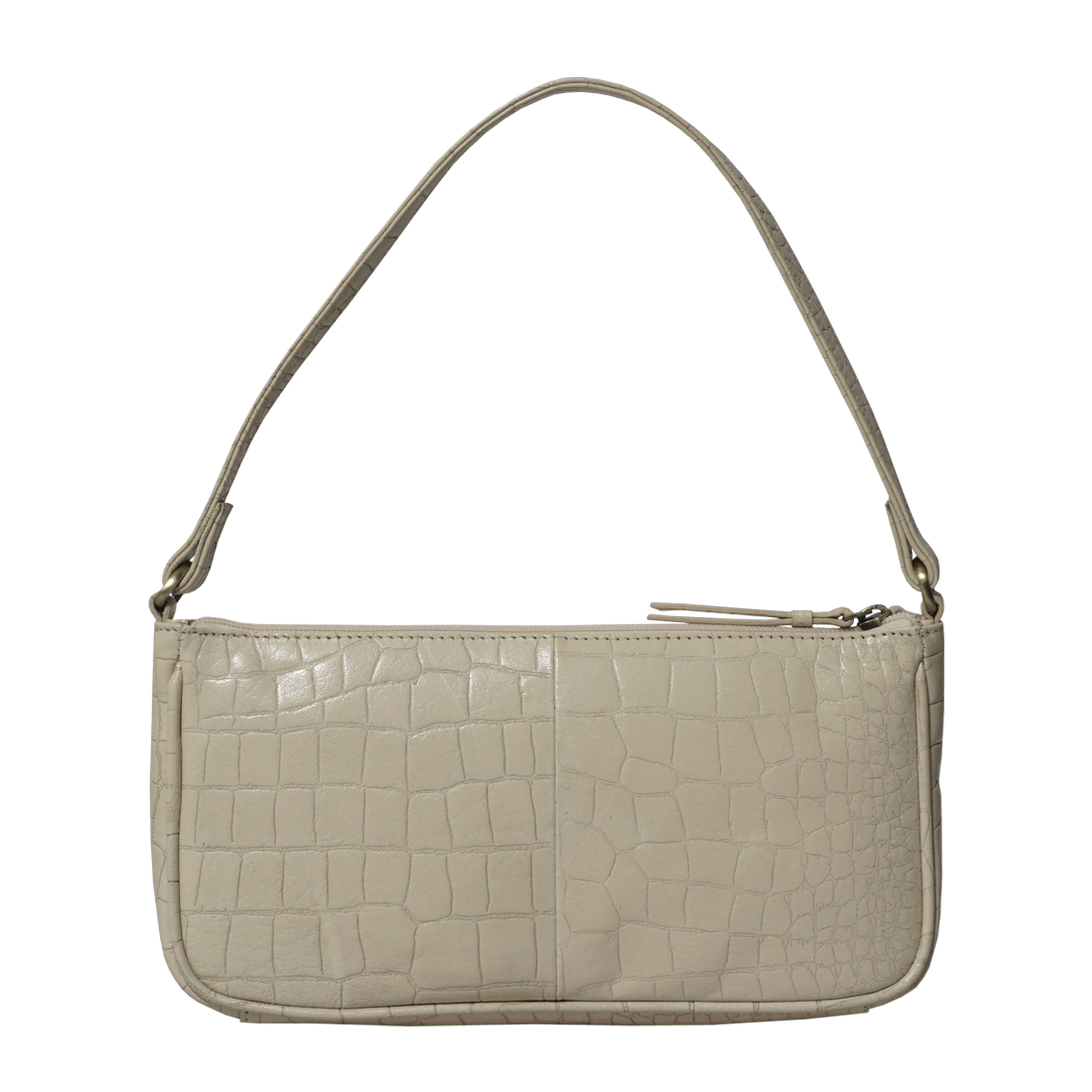 'ZARA' Off White Croc Real Leather Baguette Shoulder Bag