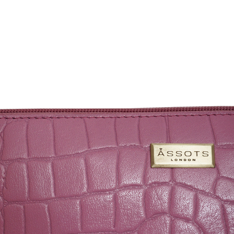 'ZARA' Pink Designer Croc Real Leather Baguette Shoulder Bag