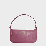 'ZARA' Pink Designer Croc Real Leather Baguette Shoulder Bag