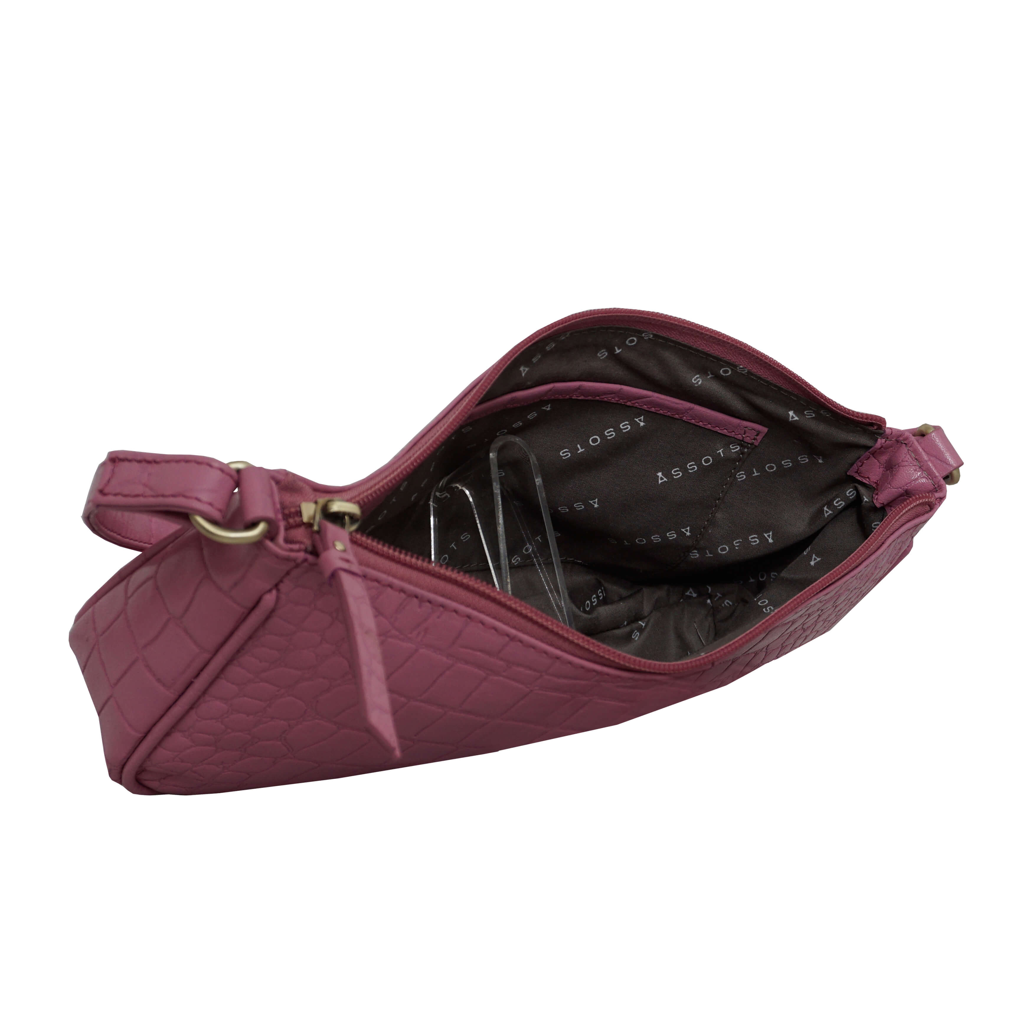 'ZARA' Pink Designer Croc Real Leather Baguette Shoulder Bag