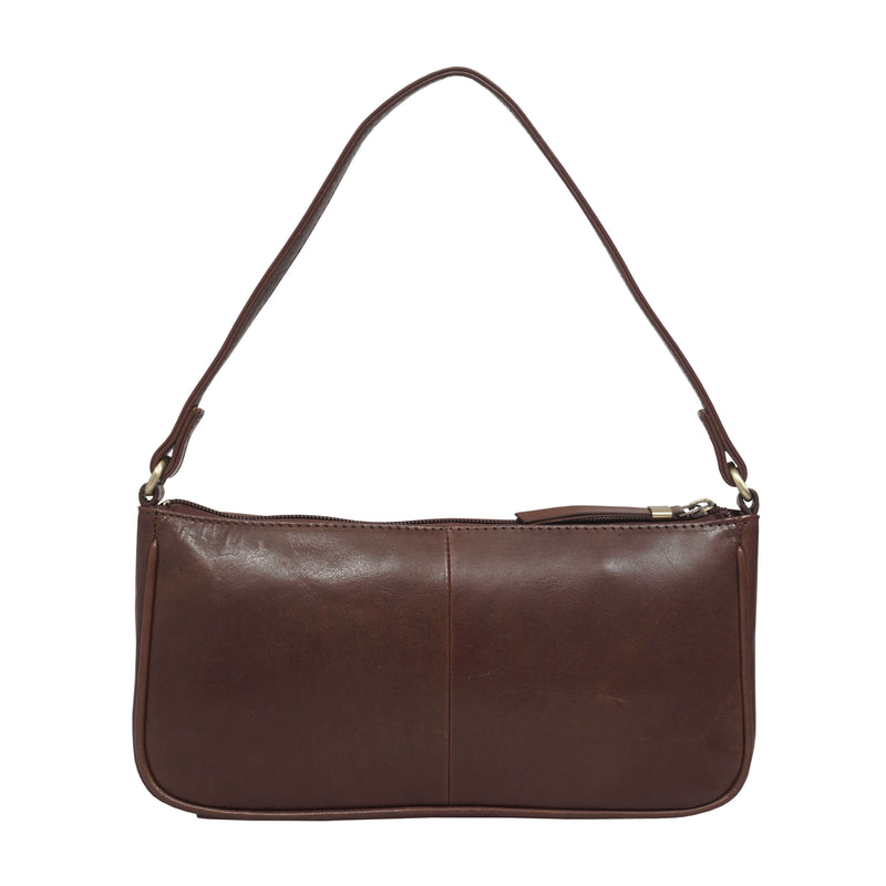 'ZARA' Brown Polished Real Leather Baguette Shoulder Bag
