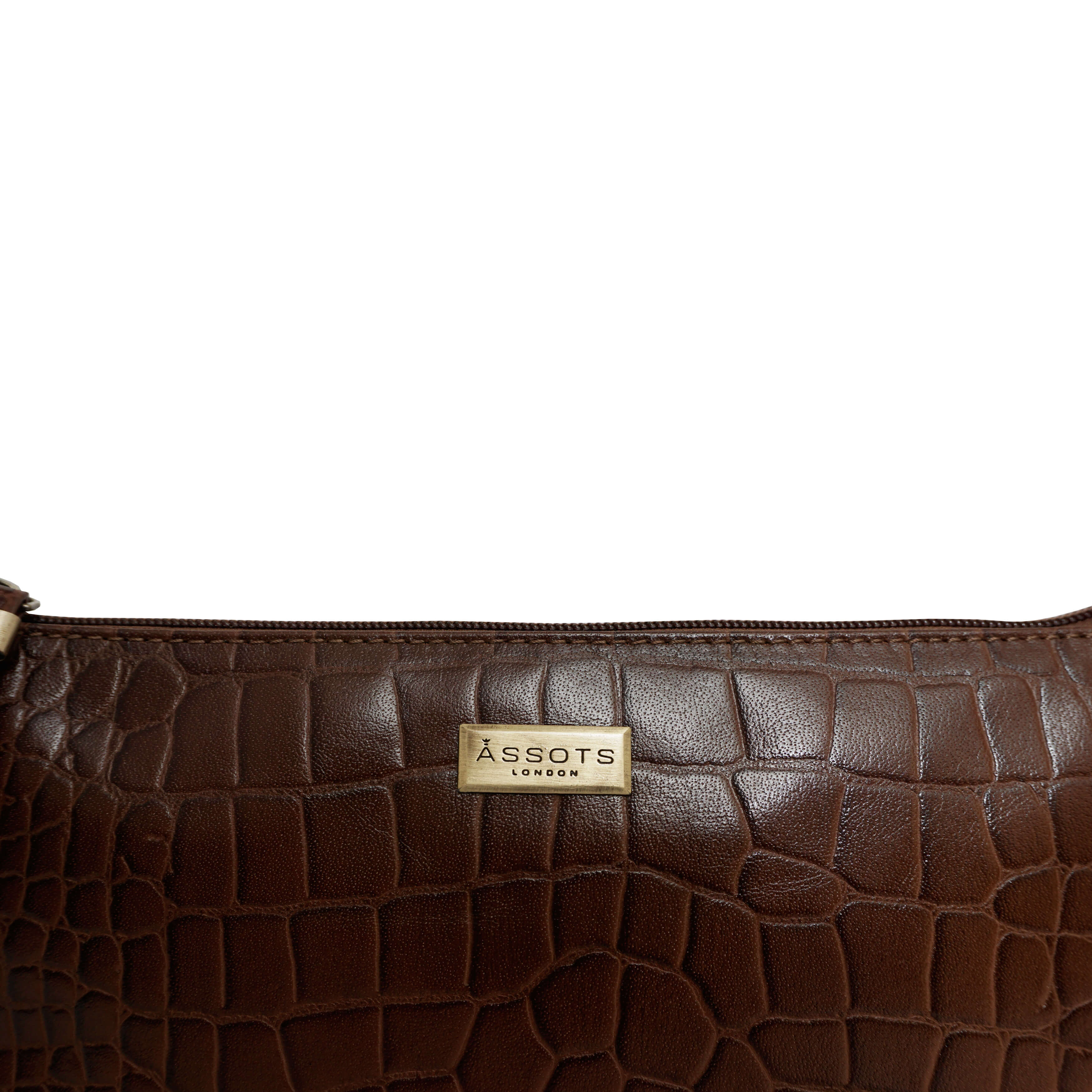 'ZARA' Tan Croc Real Leather Baguette Shoulder Bag