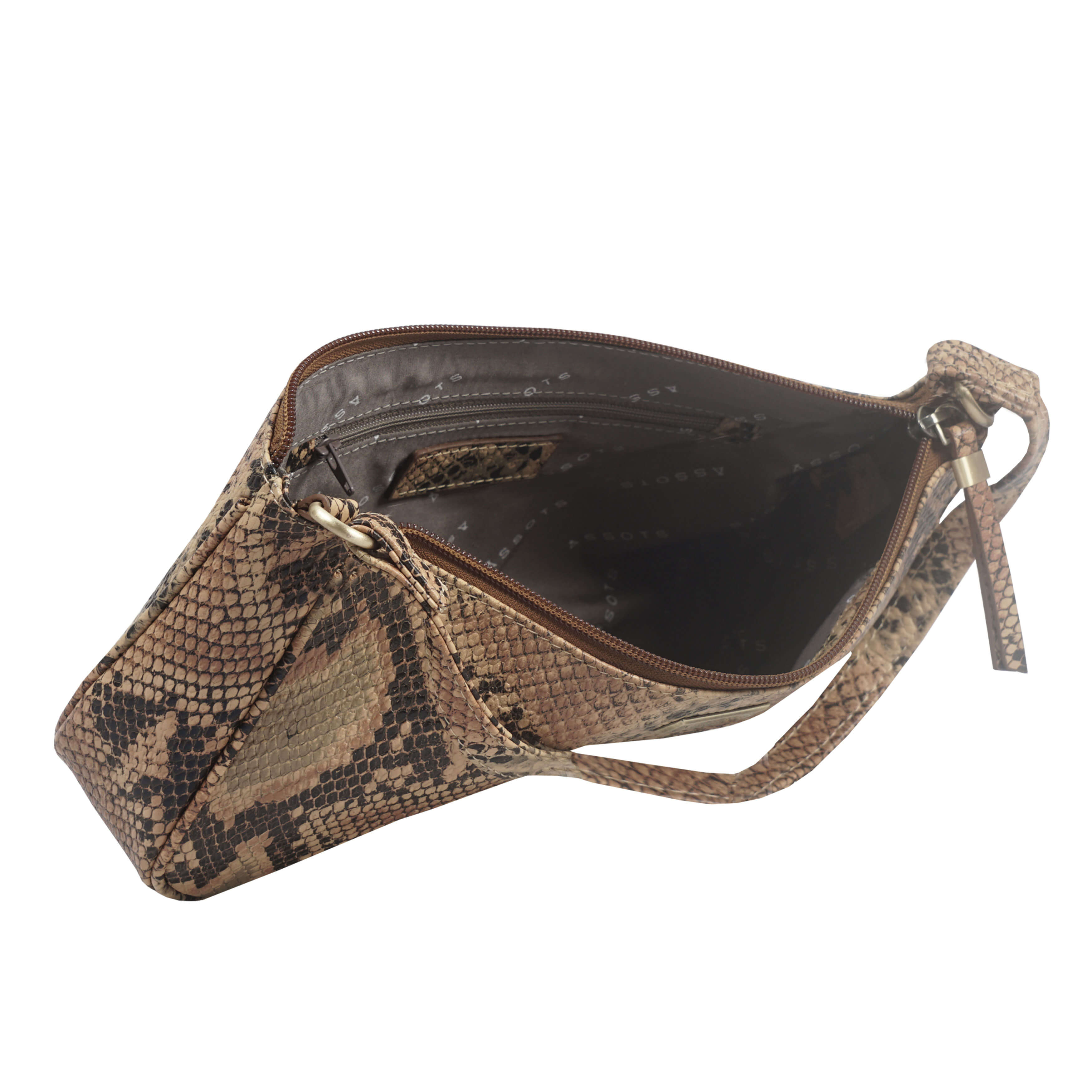 'ZARA' Tan Snake Print Real Leather Baguette Shoulder Bag
