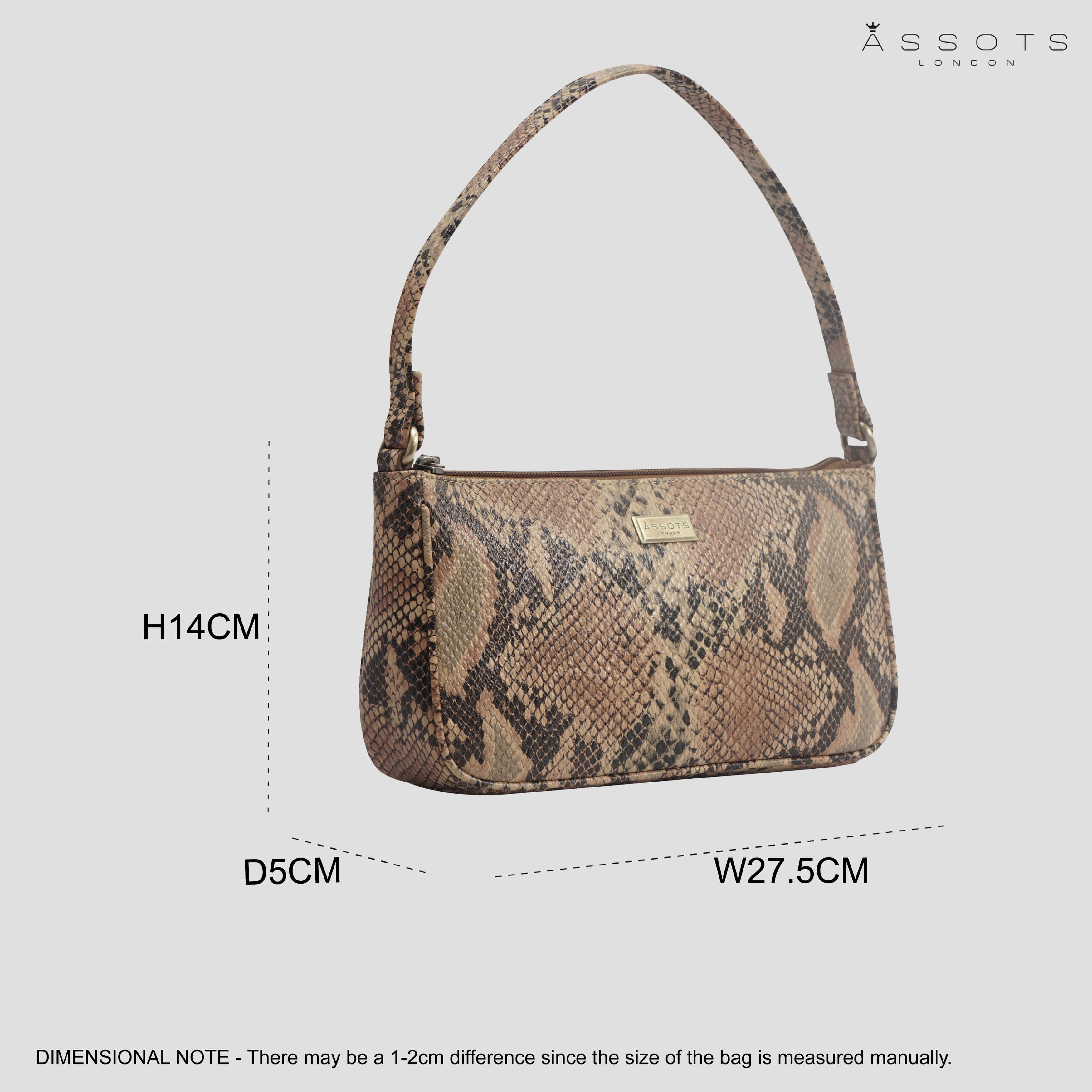 'ZARA' Tan Snake Print Real Leather Baguette Shoulder Bag