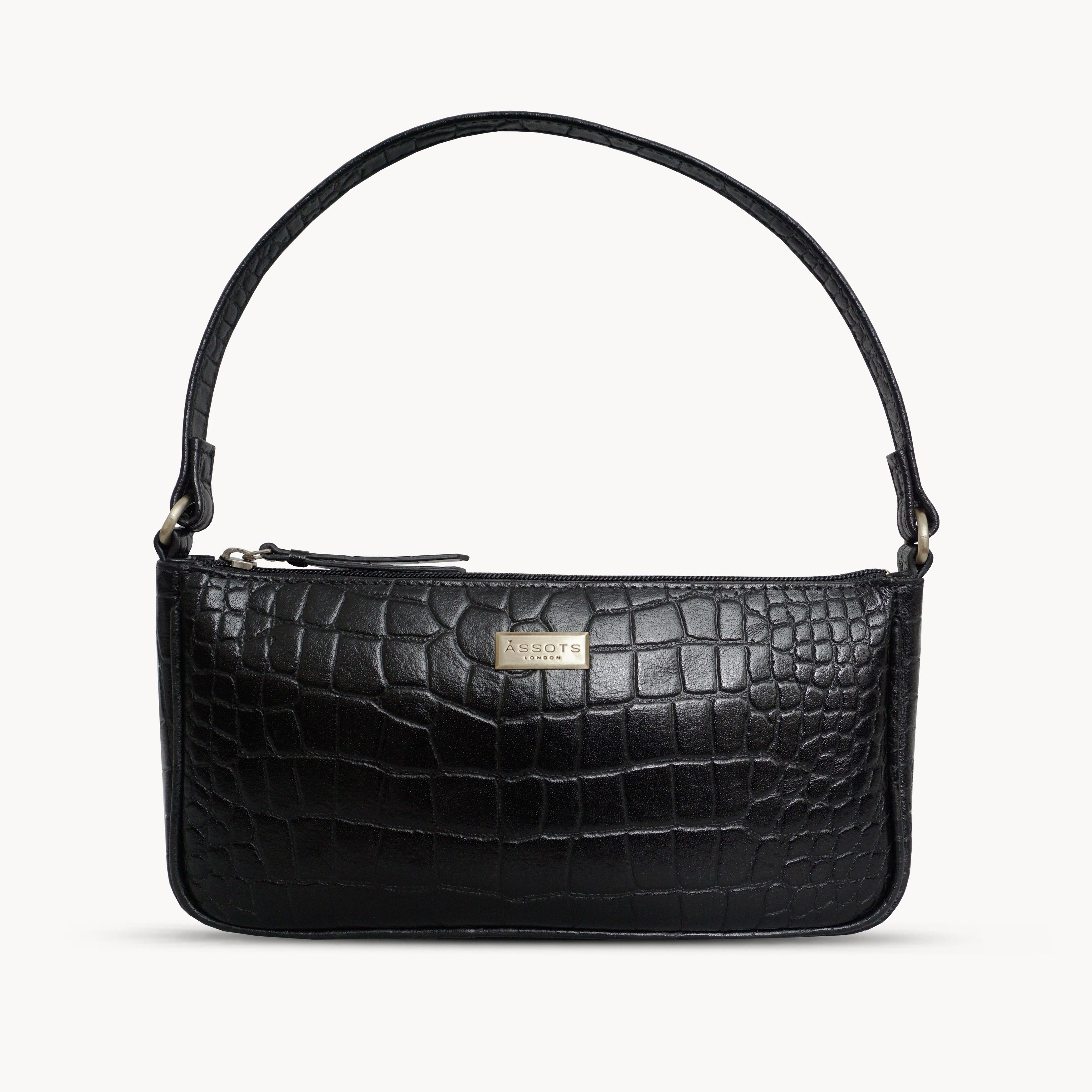 'ZARA' Black Croc Real Leather Baguette Shoulder Bag