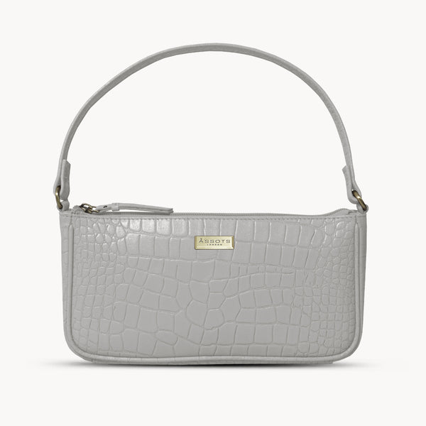 'ZARA' Ice Grey Croc Real Leather Baguette Shoulder Bag