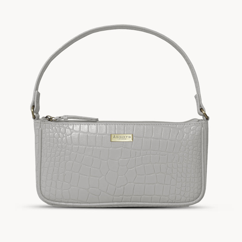 'ZARA' Ice Grey Croc Real Leather Baguette Shoulder Bag