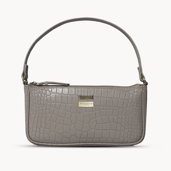 'ZARA' Ice Grey Croc Real Leather Baguette Shoulder Bag