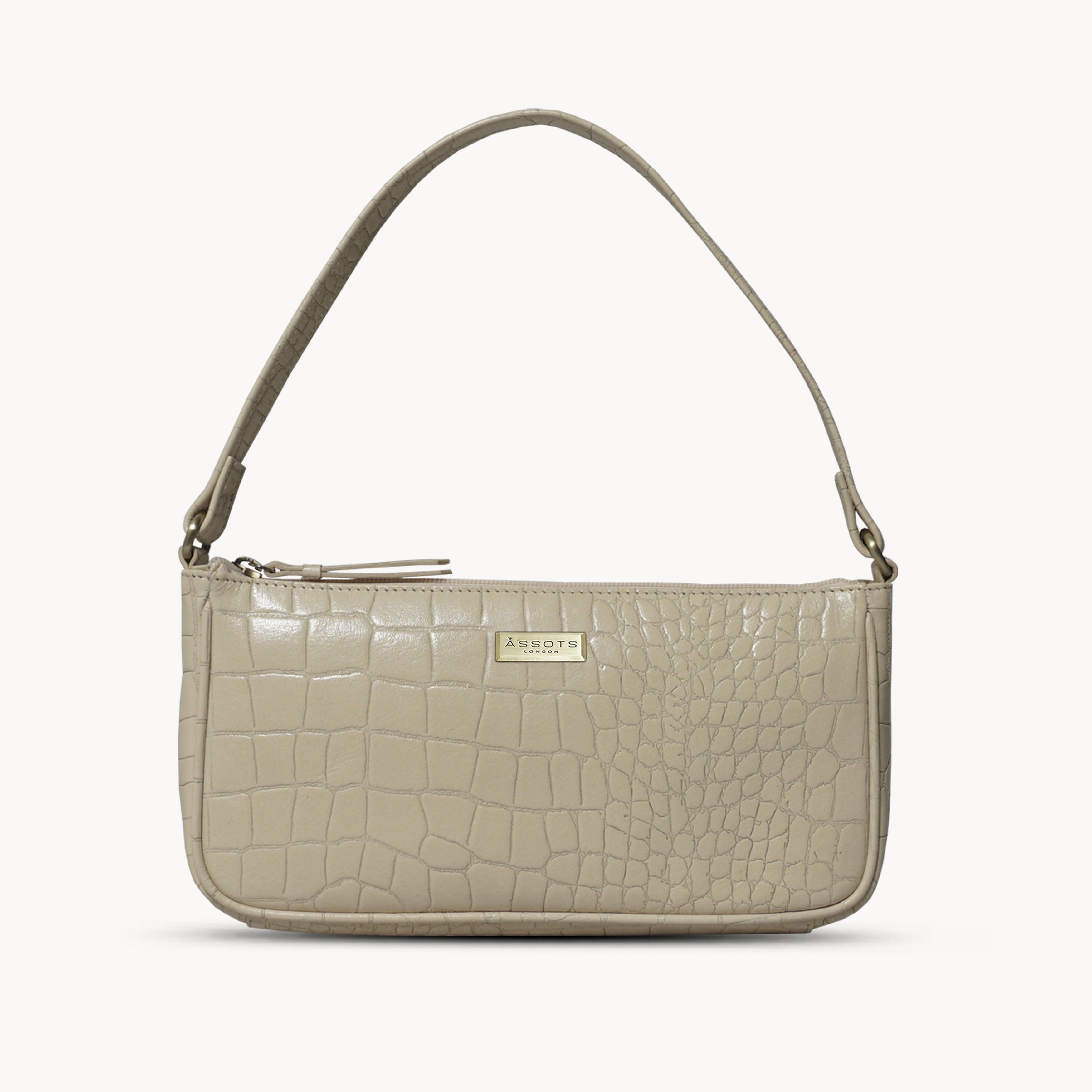 'ZARA' Off White Croc Real Leather Baguette Shoulder Bag