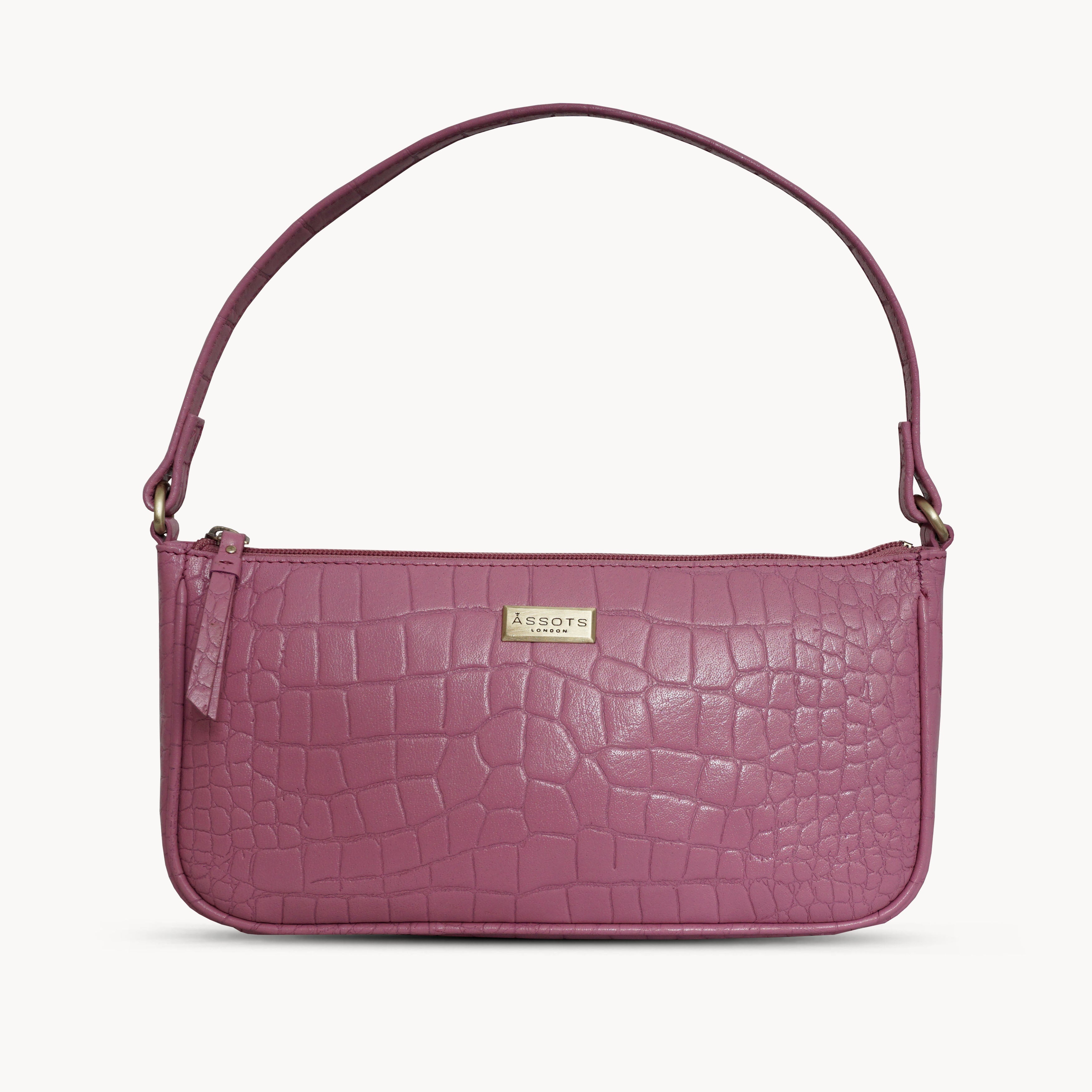 'ZARA' Pink Designer Croc Real Leather Baguette Shoulder Bag