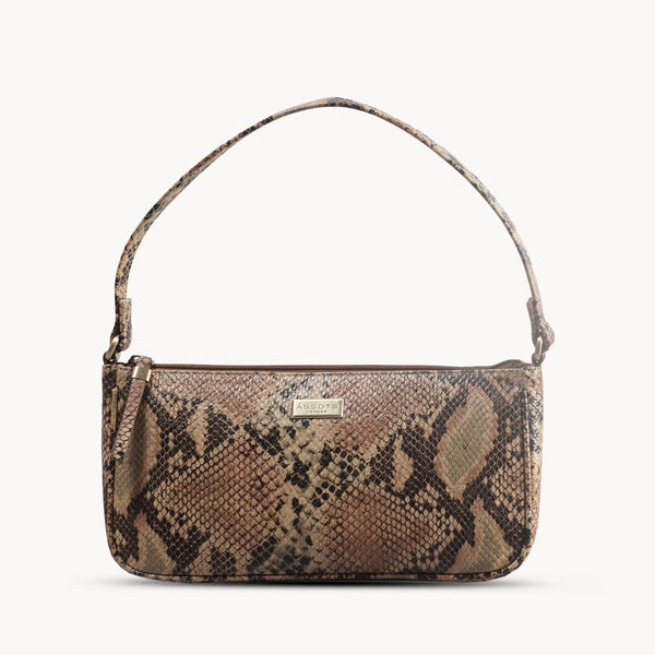 'ZARA' Tan Snake Print Real Leather Baguette Shoulder Bag