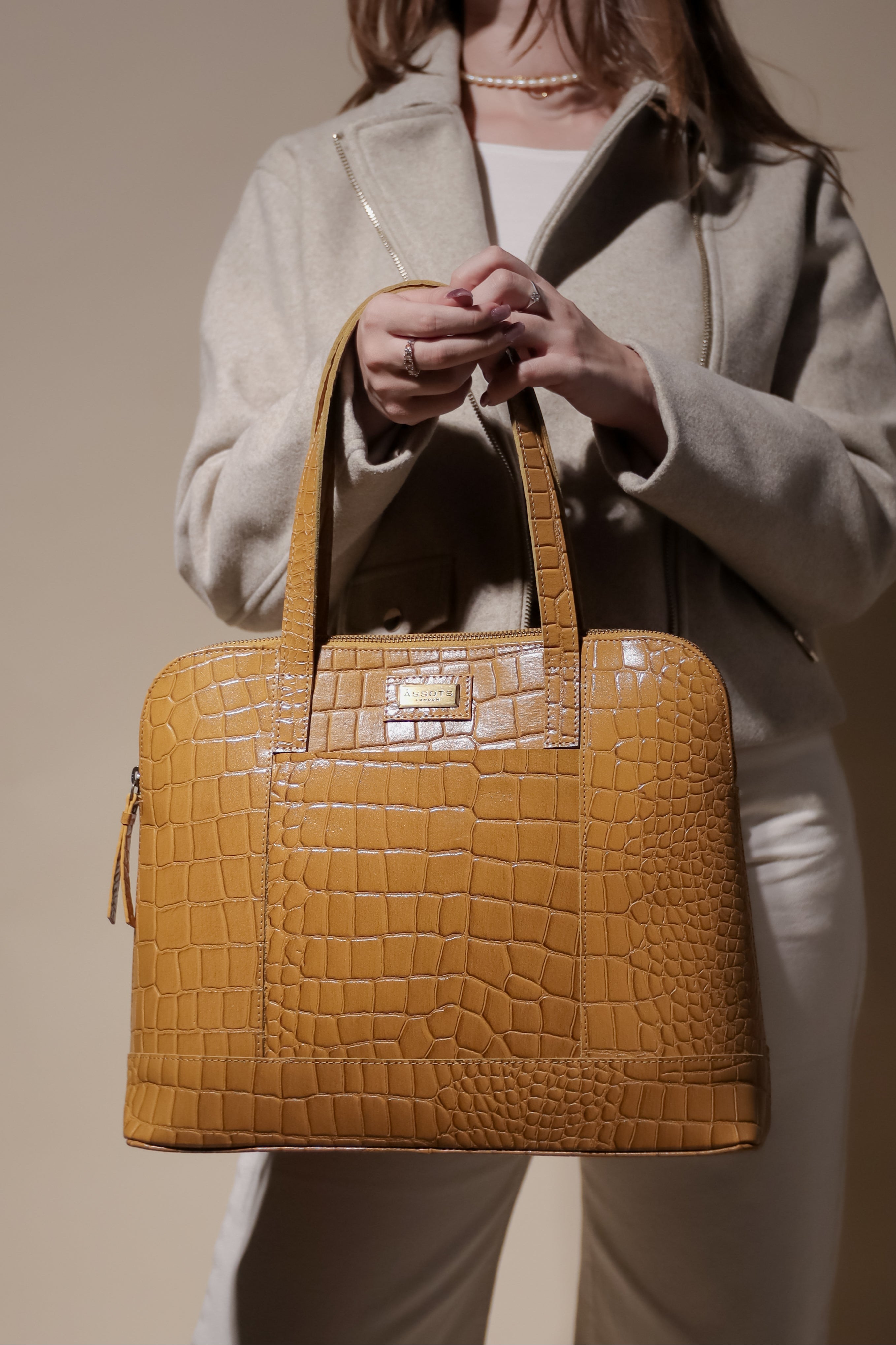 'Eva' Mustard Croc Real Leather Designer Unlined Tote Bag