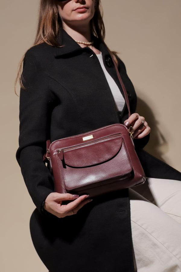 'JEAN' Plum Vegetable Tanned Real Leather Crossbody Bag