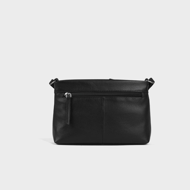 'SANDRA' Black Soft Nappa Full Grain Real Leather Crossbody Bag