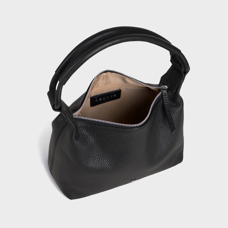 'CITY BAG' Black Soft Pebble Grain Real Leather Shoulder Bag