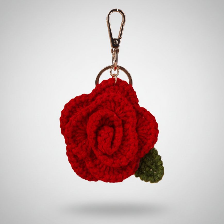 The Rose Hand Crochet Gold Bag Charm Keyring