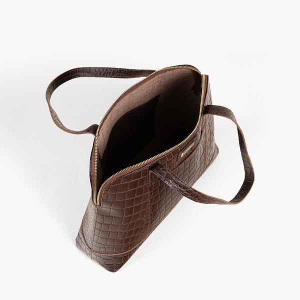'Eva' Brown Croc Real Leather Designer Unlined Tote Bag