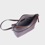 'CAROL' Brown Croc Real Leather Designer Crossbody Shoulder Bag
