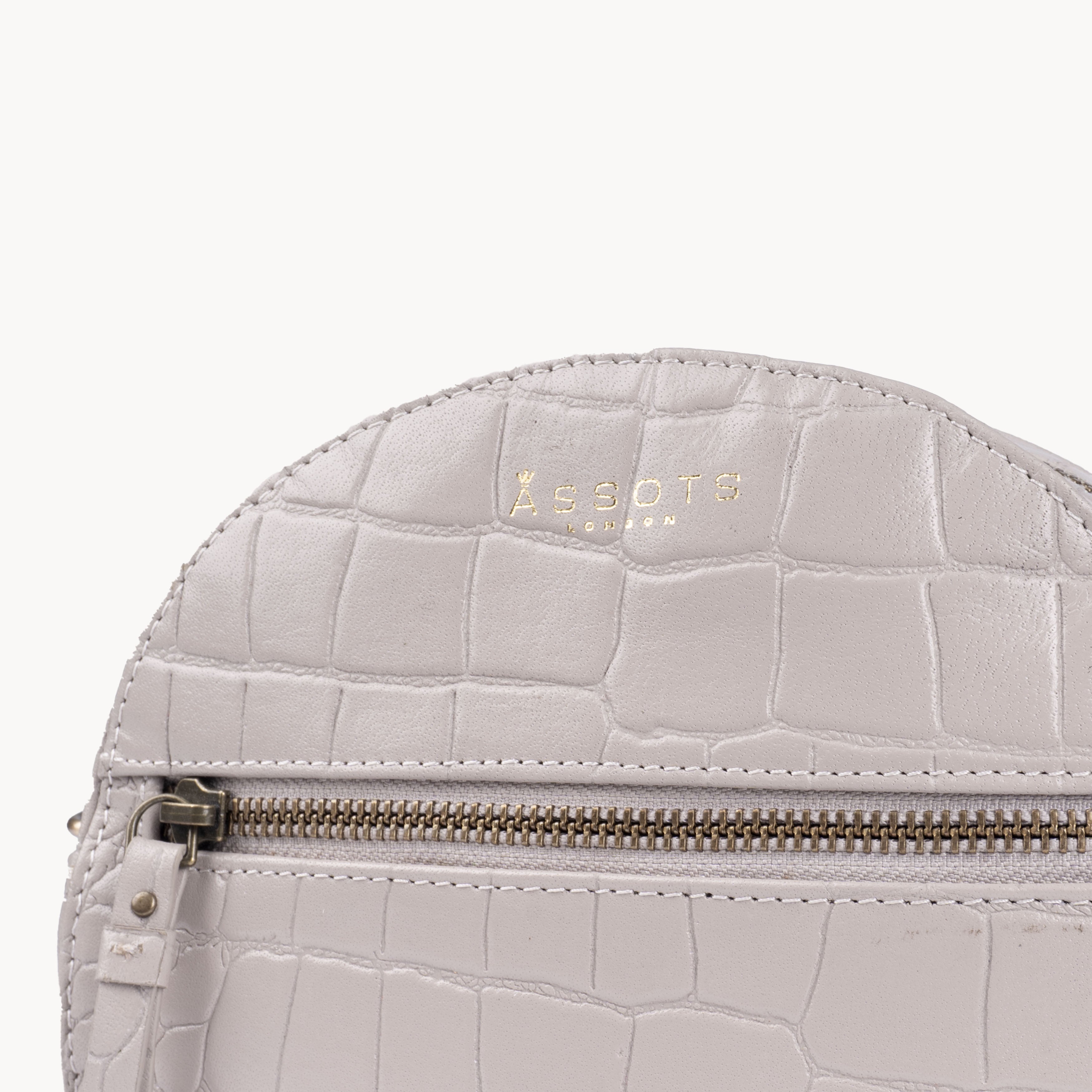 'Jane' Ice Grey Croc Leather Round Designer Crossbody Bag