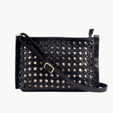 'LEATHER LOOM' Black Real Leather Woven Crossbody Bag