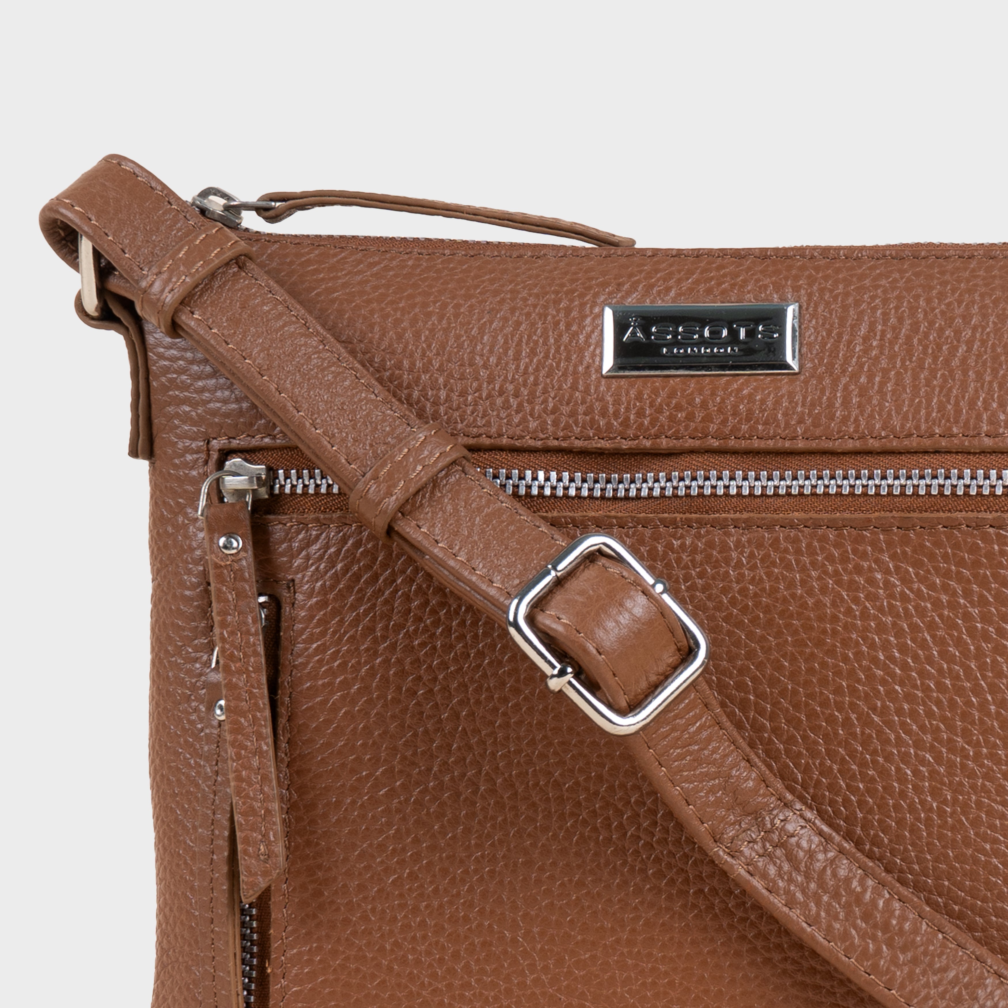 'RUE' Tan Pebble Grain Real Leather Crossbody Bag