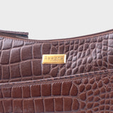 'CAROL' Brown Croc Real Leather Designer Crossbody Shoulder Bag