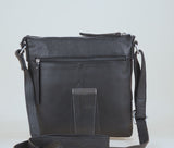 'RUE' Black Pebble Grain Real Leather Crossbody Bag