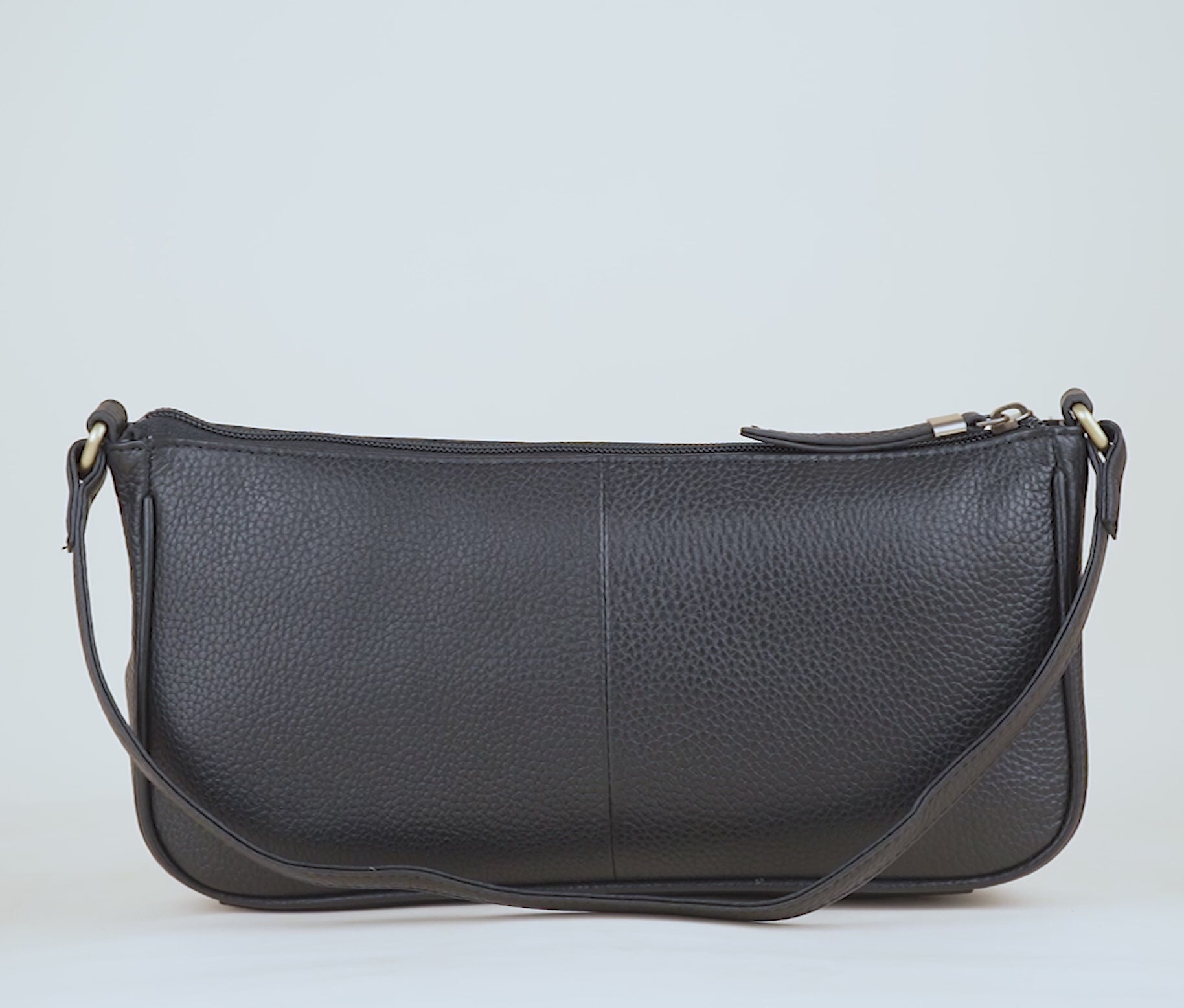 ZARA' Black Soft Real Leather Baguette 90s Shoulder Bag for Women