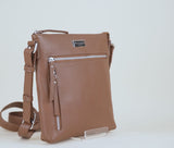 'RUE' Tan Pebble Grain Real Leather Crossbody Bag