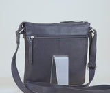 'RUE' Navy Pebble Grain Real Leather Crossbody Bag