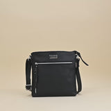 'RUE' Black Pebble Grain Real Leather Crossbody Bag