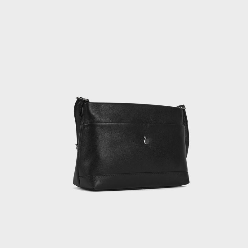 'SANDRA' Black Soft Nappa Full Grain Real Leather Crossbody Bag