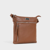 'RUE' Tan Pebble Grain Real Leather Crossbody Bag