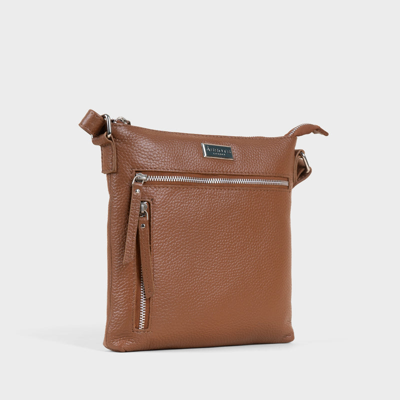 'RUE' Tan Pebble Grain Real Leather Crossbody Bag