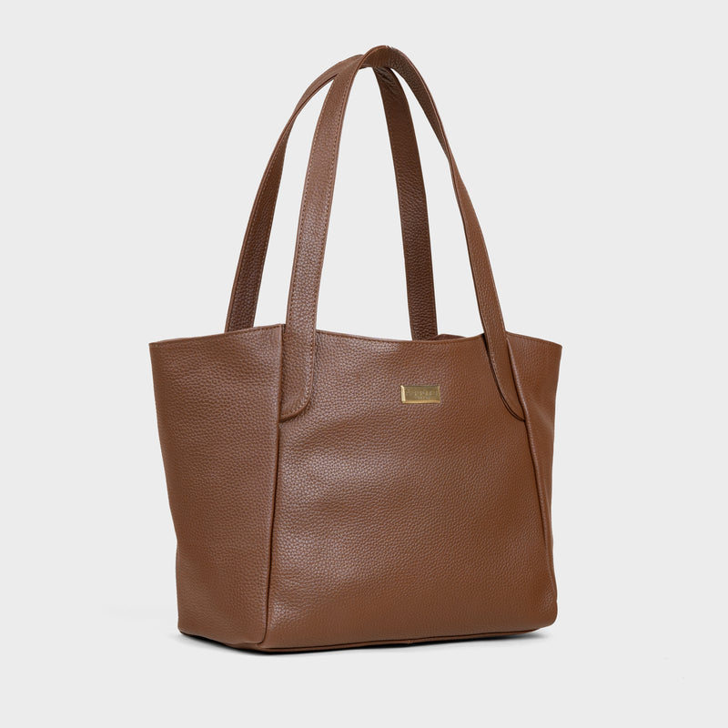 'URBAN TOTE' Tan Pebble Grain Real Leather Work Tote Bag