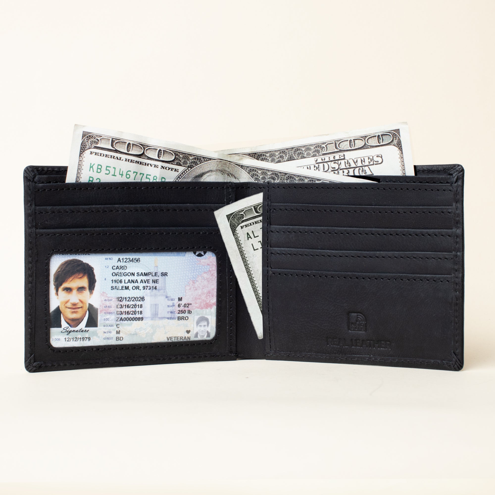 'JACK' Black Real Leather Men's RFID Slim Bifold Wallet