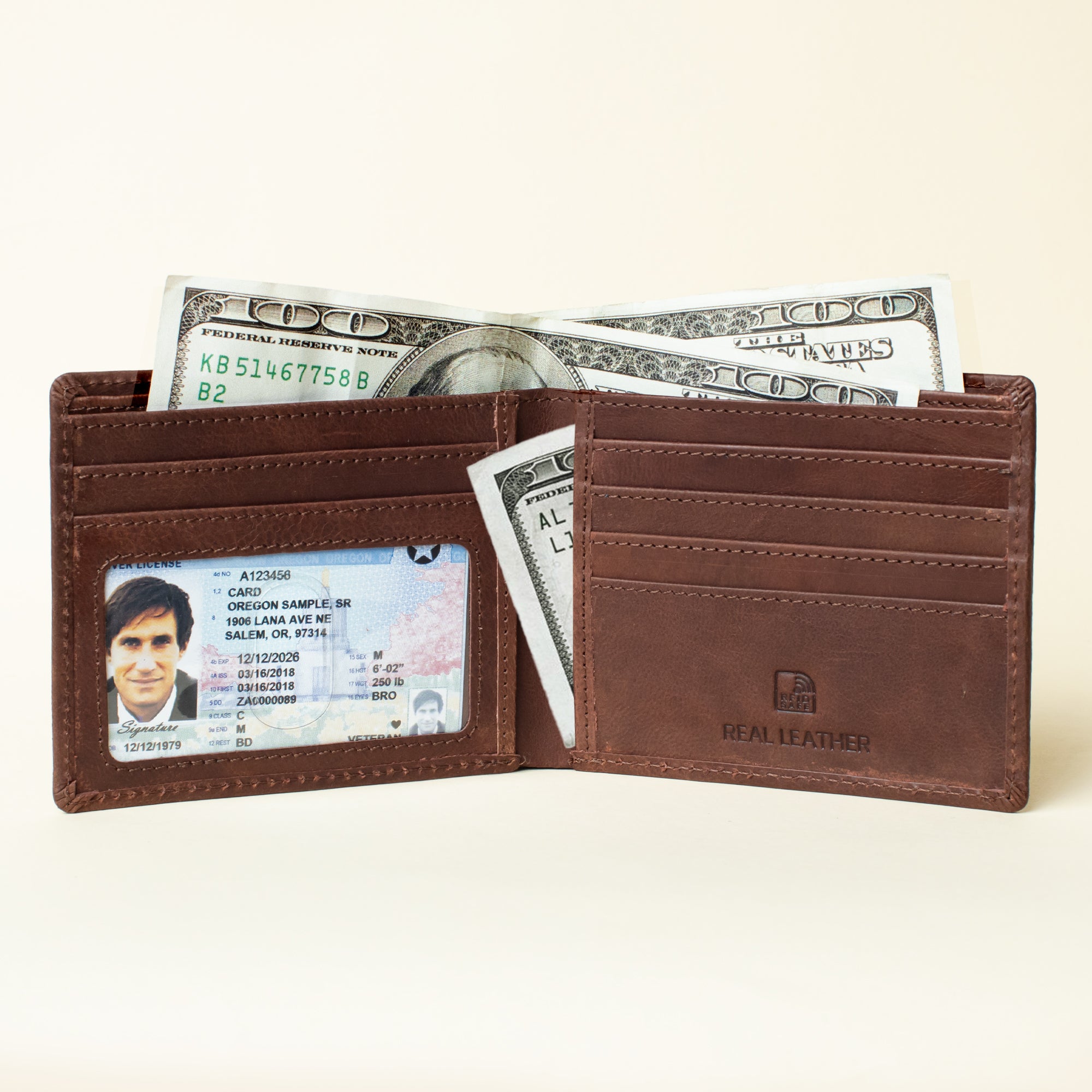 'JACK' Brown Real Leather Men's RFID Slim Bifold Wallet