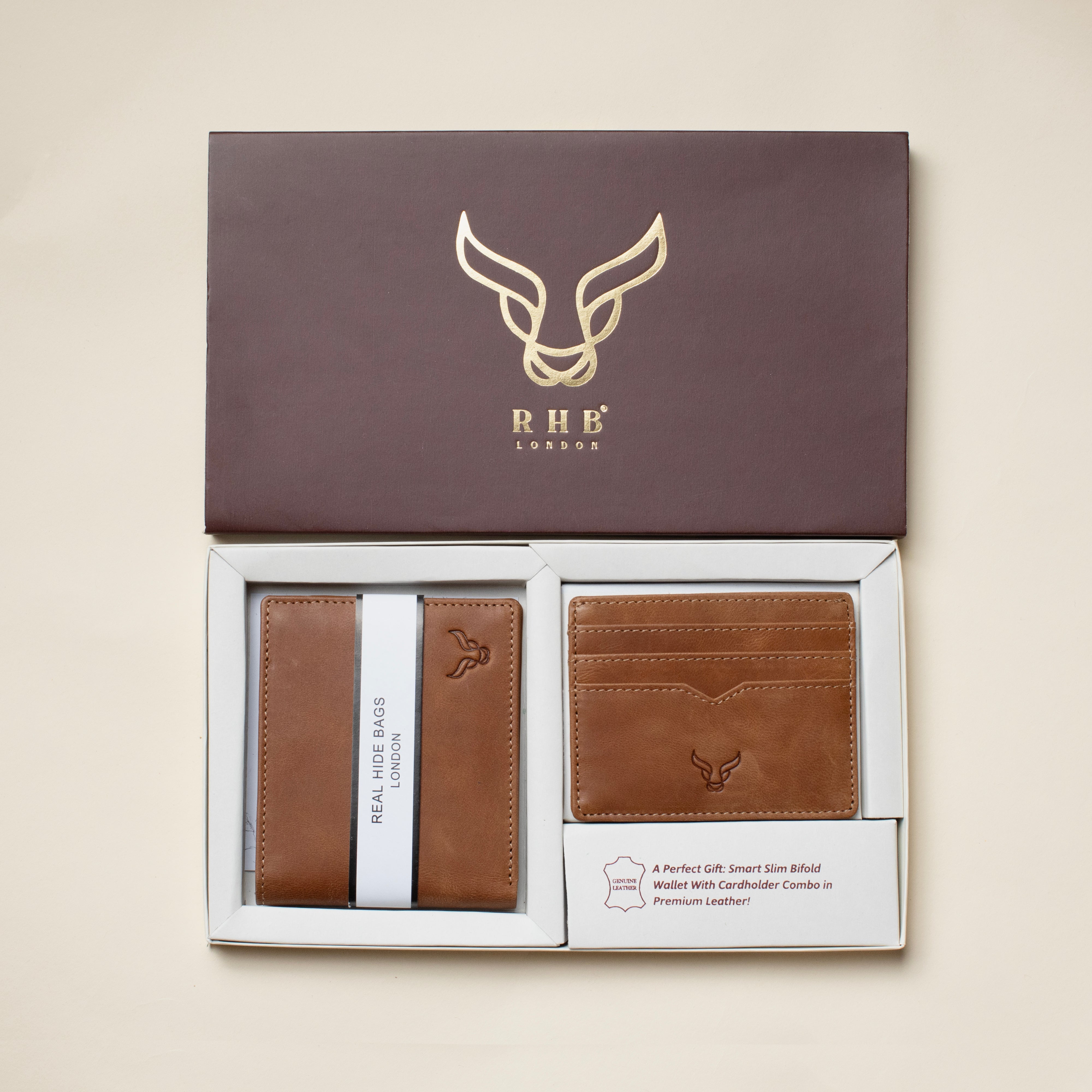 'THE PRESTIGE COMBO' Tan Genuine Leather Wallet & Cardholder Combo Gift Box