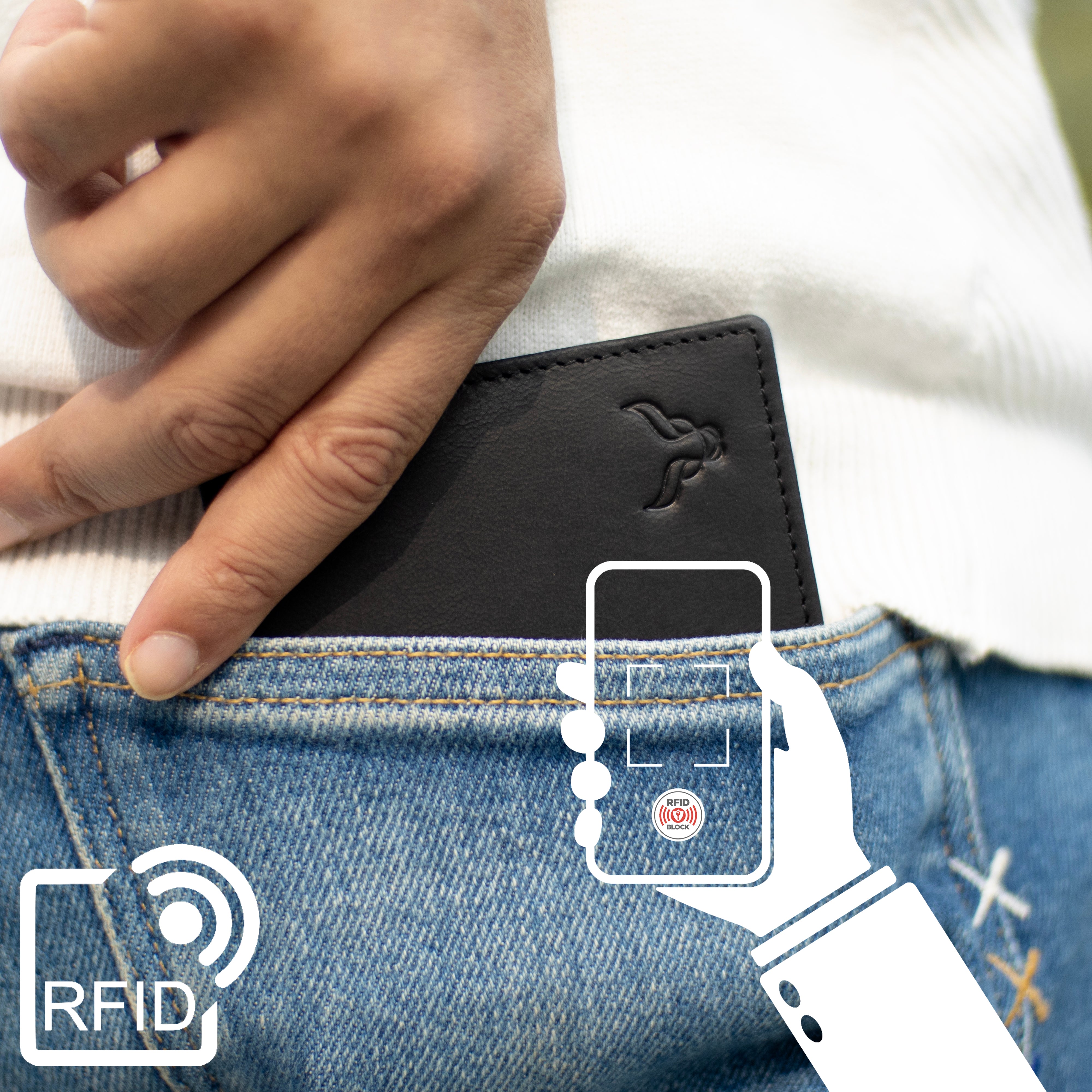 'JACK' Black Real Leather Men's RFID Slim Bifold Wallet