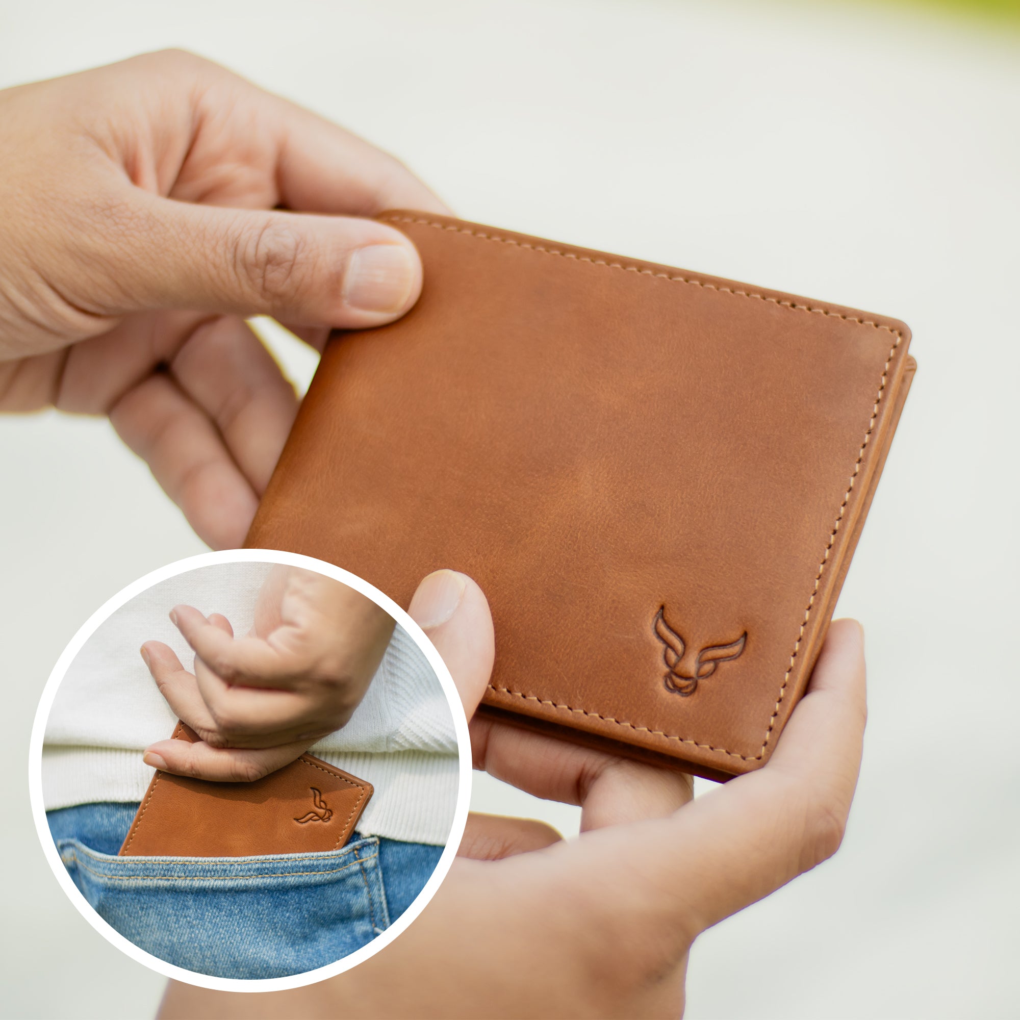 'JACK' Tan Real Leather Men's RFID Slim Bifold Wallet