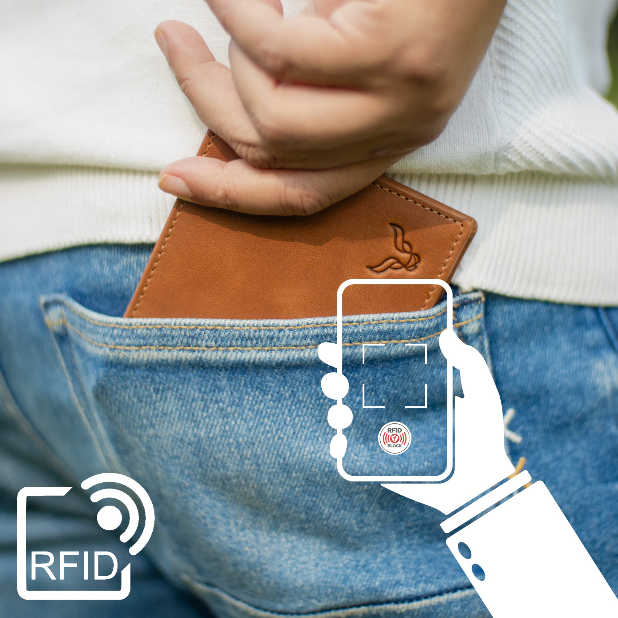 'JACK' Tan Real Leather Men's RFID Slim Bifold Wallet