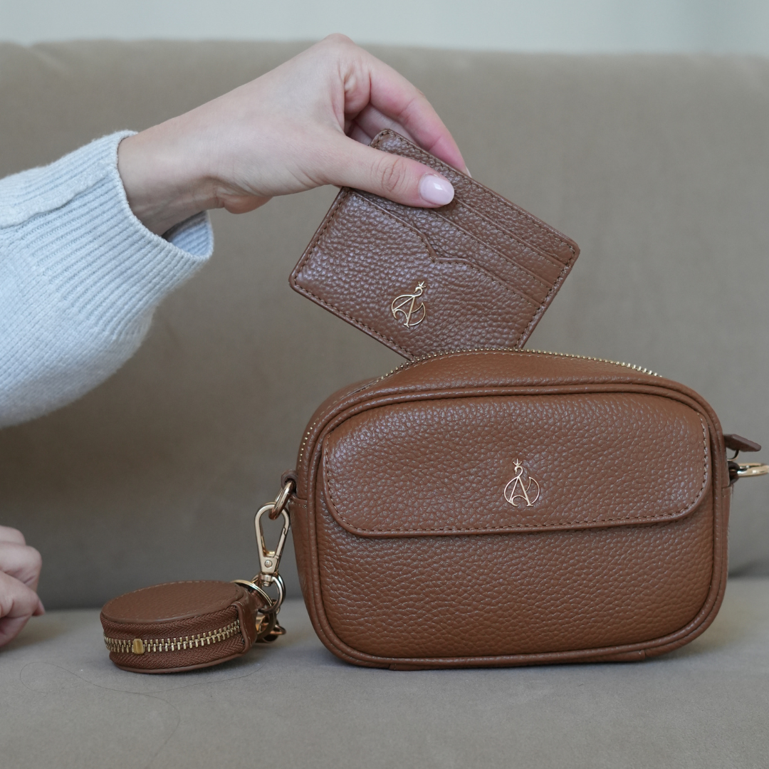 'HACKNEY MINI' Tan Pebble Grain Real Leather Crossbody Bag