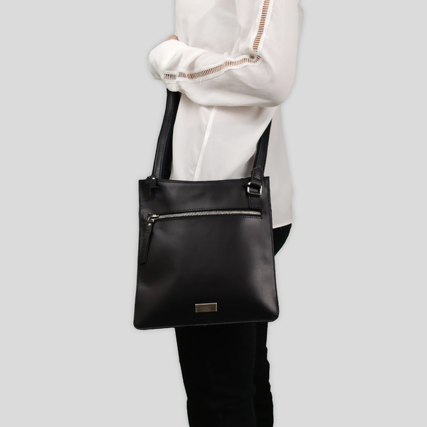 'WILLOW' Black Smooth Leather Crossbody Bag