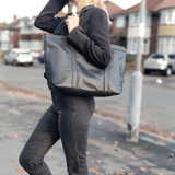 'ALICE' Black Semi Soft Full Grain Oversized Leather Shopper Bag