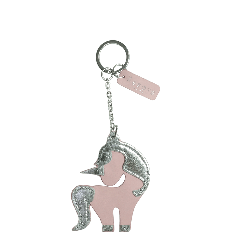 'UNICORN' Super Cute Smooth Pink Leather With Silver Metallic Trims Key Ring Holder