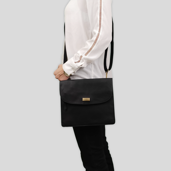 'OSLO' Black Pebble Grain Leather Crossbody Bag