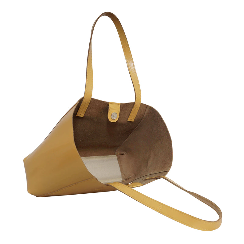 'ADELA' Mustard Smooth Real Leather Unlined Designer Tote Bag
