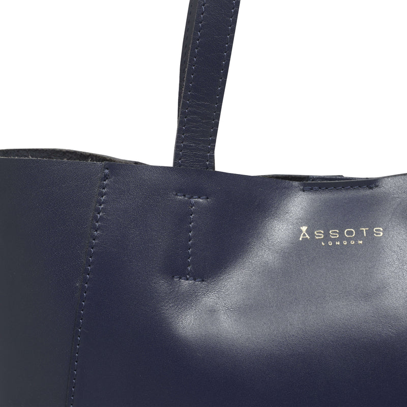 'ADELA' Navy Smooth Real Leather Unlined Designer Tote Bag