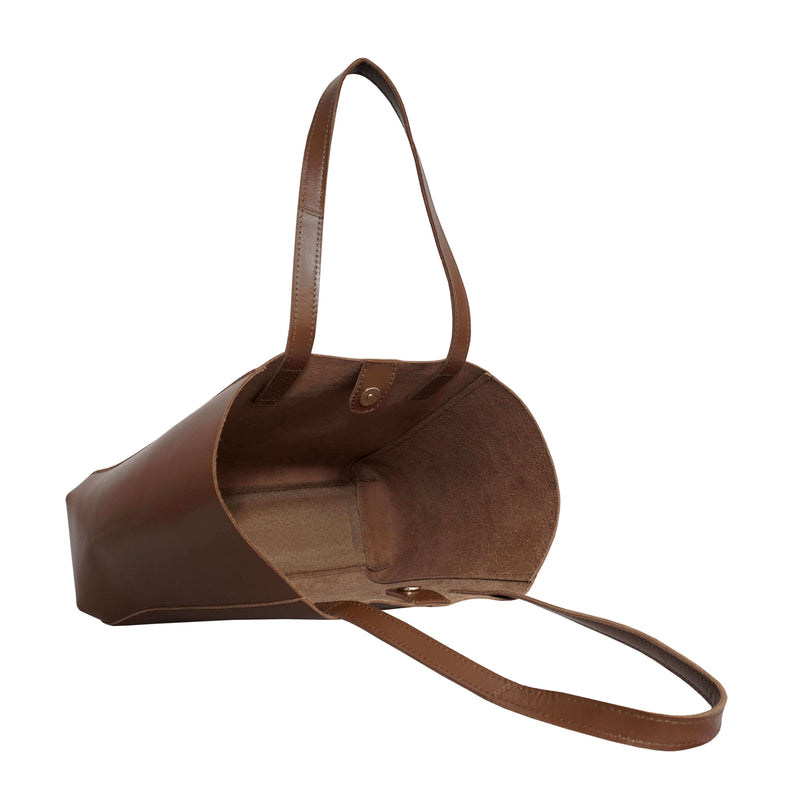 'ADELA' Tan Smooth Real Leather Unlined Designer Tote Bag